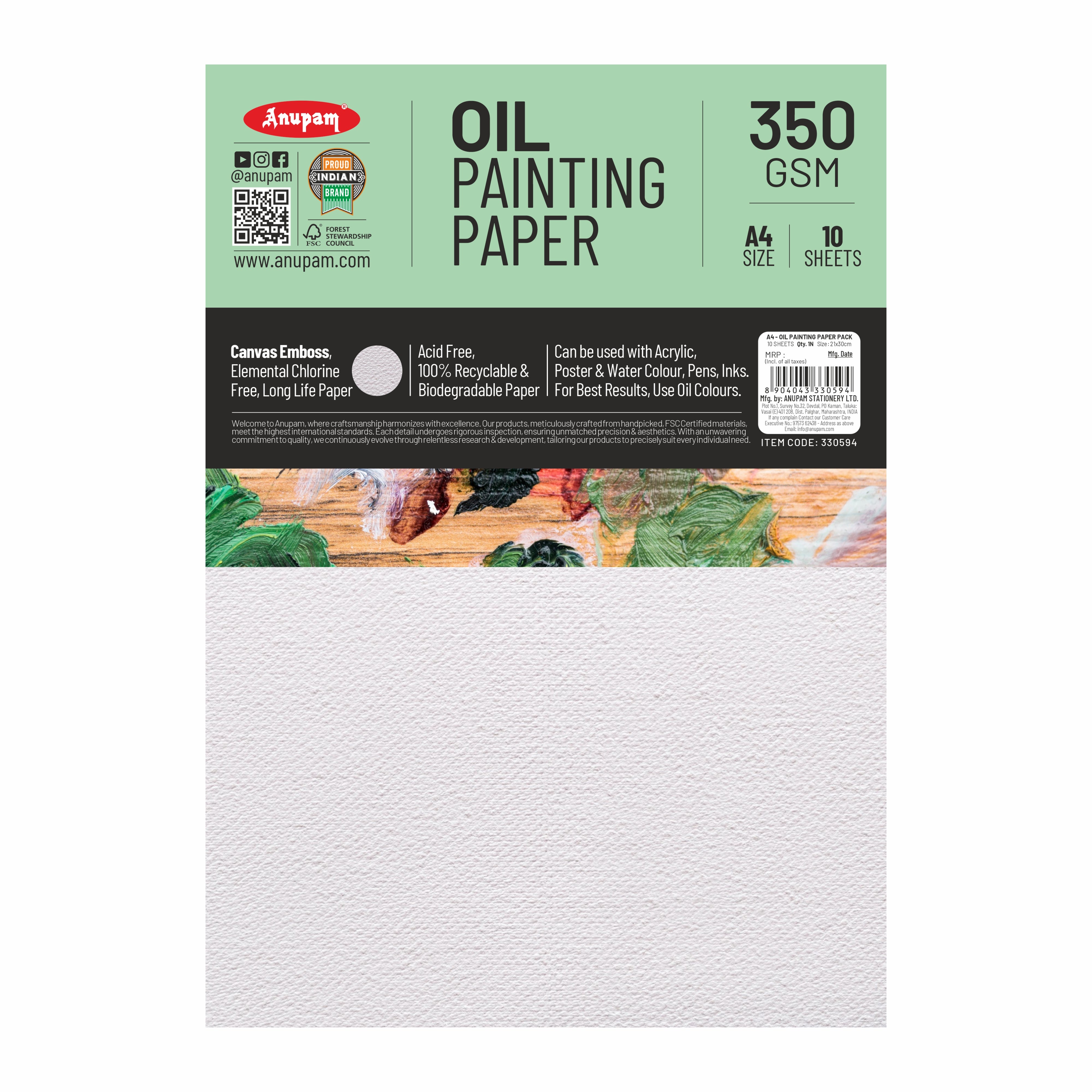 Anupam Oil Painting Paper-Canvas Textured Embossed Oil Paper-Acid Free-350 GSM